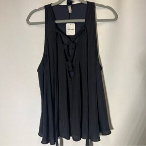 Free People Black Tie Front Sleeveless Tank Top